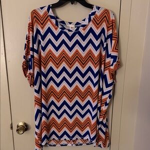 Sew In Love Chevron Tunic in Blue, Orange & White